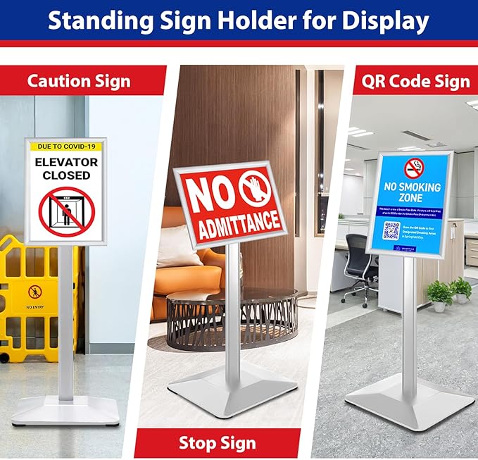 Sign Stand 8.5x11inch Pedestal Sign Holder Poster Stand 3Packs Adjustable Floor Standing Sign Holder with Heavy Duty Display Stand for Indoor Outdoor Business Store Sign Holders(Silver)