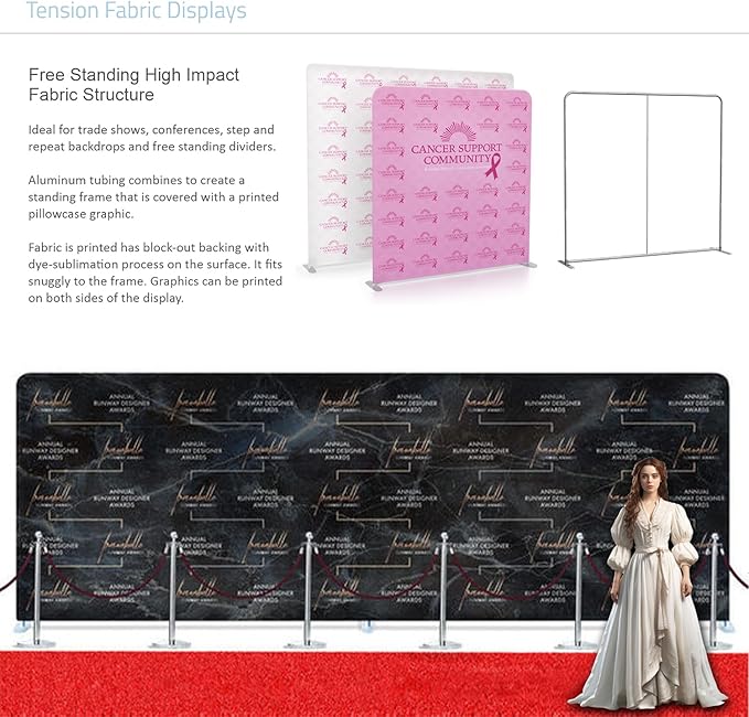Custom Tension Fabric Banner with Stand Trade Show Backdrop Display, HD Printing Customize Online, Large Portable Trade Show Booth Display Banner for Business Pop Up Display Only Banner 15x7.5 FT