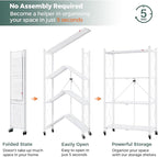 DEANIC 4 Tier Foldable Storage Shelves with Wheels, Large Capacity Shelving Unit, Freestanding Metal Wire Shelf Rack, No Assembly Organizer Rack for Garage Kitchen, Basement, Pantry(White Pack of 2)
