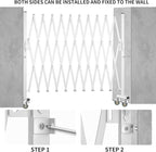 Expandable Barricade Gate,129” Metal Safety Barrier Gate with Casters,Accordion Garden Yard Outdoor Indoor Fence Folding Security Dog Gates Wall Mount,White