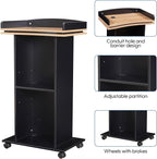 Podium Stand,Wood Podium with Wheels,Lectern with Storage,Mic Stand Space,15MM Particle Board,Wooden Pulpit for Restaurants,Churches,Seminars and Schools