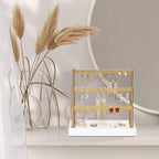 SANY DAYO HOME 3-Tier Earring Holder Organizer Stand, 105 Holes Gold Metal Earring Rack Jewelry Display Tree with White Wood Tray for Women and Girls