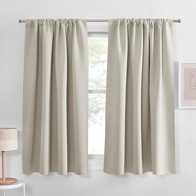 PONY DANCE Blackout Small Window Curtains - Thermal Insulated Drapes - Light Block Privacy for Bathroom Kitchen Laundry RV Curtains, 52 inch Wide by 45 in Long, Cream, 2 Pcs
