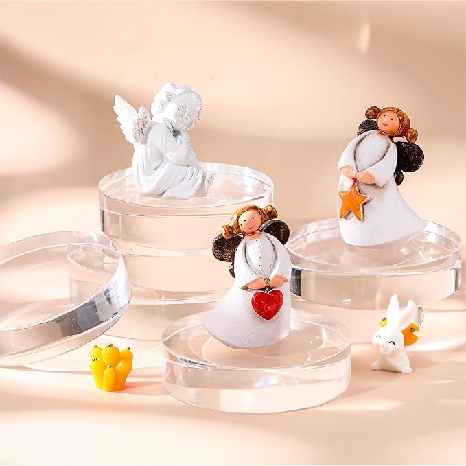 Remerry 8 Pcs Acrylic Round Blocks for Display Clear Polished Blocks for Display Clear Acrylic Edge Polished Base Display Riser for Table Showing Cosmetics Collectibles Figures(4 x 4 x 1 Inches)