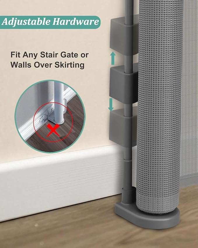 59 inch Retractable Baby Gates 34 inch Tall, Retractable Gate with Reinforced Strip Design to Prevent Crawling Through, 5 FT Retractable Dog Gate for Stairs, Doorways, Hallways, Indoor/Outdoor