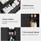 Yaheetech Bathroom Storage Cabinet, Bathroom Floor Cabinet with 2 Doors and 1 Drawer, Storage Units with 3 Open Compartments and Adjustable Shelves for Living Room, Entryway, Black