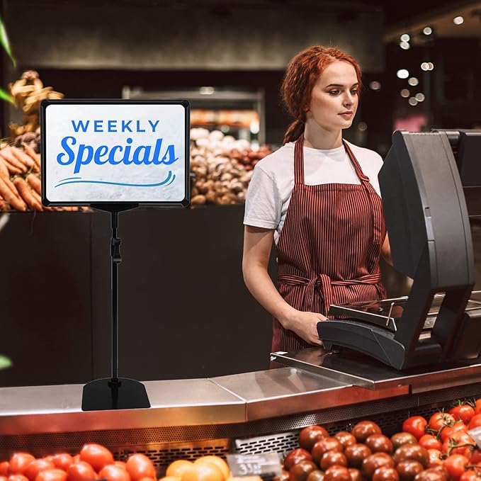 Sign Holder Stand, 8.5x11 Inch Adjustable Tabletop Sign Holder Floor Stand for Supermarket, Vertical&Horizontal View Displayed (Black,2Pcs)