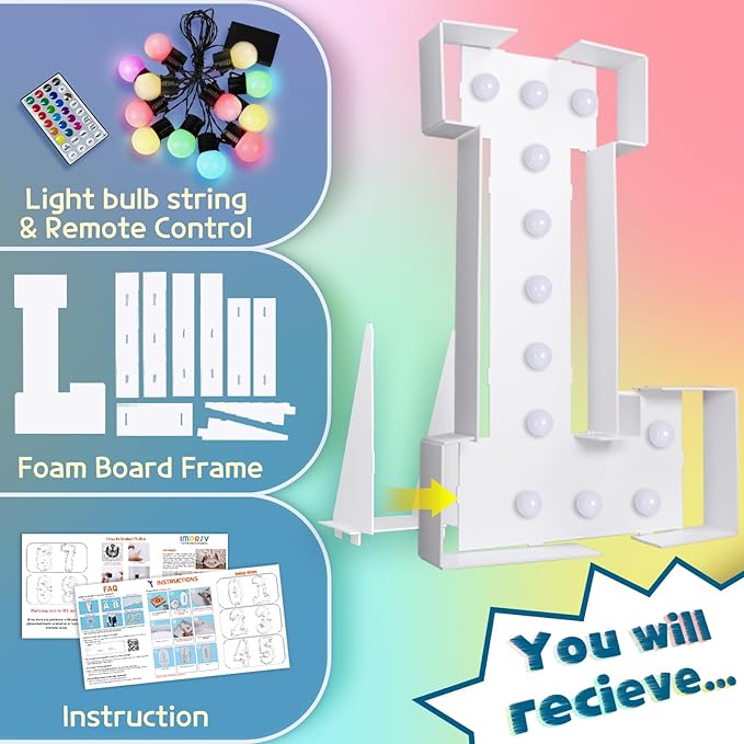 imprsv 4FT Colorful Marquee Letters L, 18 Colors Large Light up Letters Alphabet Sign with Remote, Large Marry Me Sign, Birthday Party Decorations Anniversary Wedding Decoration