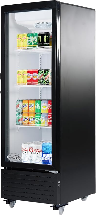 KoolMore 21 in. One Glass Door Commercial Display Merchandiser Refrigerator Cooler in Black, ETL Listed, 8 cu. ft. (KM-MDR-1GD-8C)