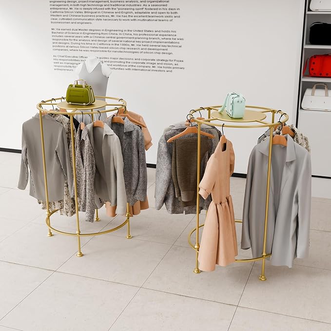 Round Garment Rack,Freestanding Clothes Hanging Rack,for Shopping Malls Retail Bedroom (Gold)