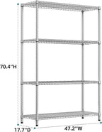 IZEUK 3400 LBS Garage Shelving Wide Storage Shelves 4 Tier Metal Shelves Heavy Duty Adjustable Utility Shelf Rack Chrome 17.7" D x 59.1" W x 70.4" H