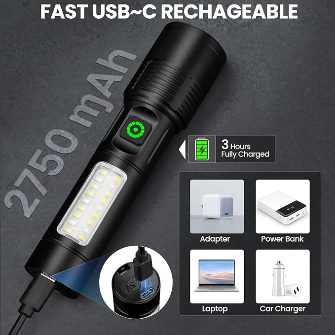 NiaoChao Rechargeable LED Flashlights High Lumens, 99000 Lumens Super Bright Flashlight with 6 Modes, Waterproof Powerful Flash Light Multifunctional Flashlights for Home Camping Hiking(3 Pack)