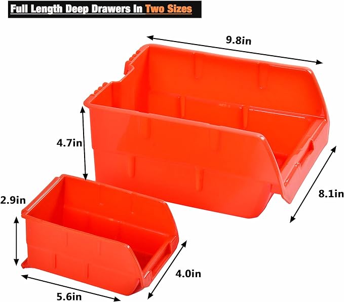 Wallmaster Wall Mounted Storage Bins, Wall Storage Bins Parts Rack 10 Bins&3 Rails Wall Mount Tool Organizer Hardware Storage Organizer (Orange)