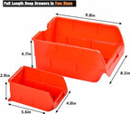 Wallmaster Wall Mounted Storage Bins, Wall Storage Bins Parts Rack 10 Bins&3 Rails Wall Mount Tool Organizer Hardware Storage Organizer (Orange)