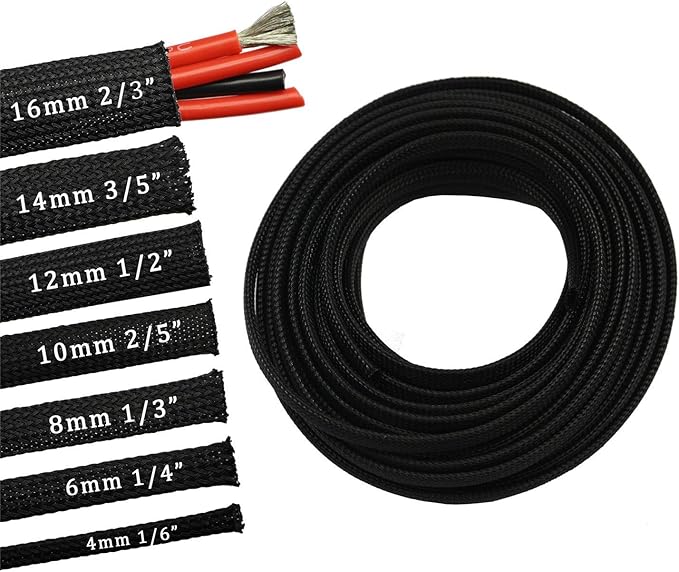 30ft PET Expandable Sleeving Wire Cable Sleeve (1/4", Black)