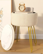 IBUYKE Velvet Storage Footrest Stool Ottoman, Makeup Vanity Stool Side Table with Golden Steel Legs Removable Cover, Coffee Table Top Cover, Creamy-White LG-20M