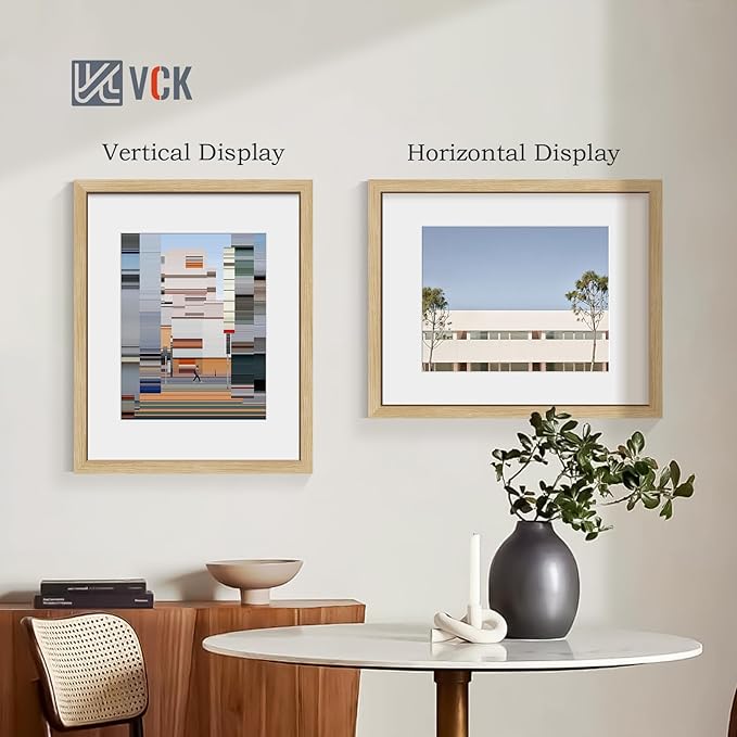 VCK 16x20 Picture Frame 5 Pack - Natural Oak, High-End Wood Poster Frames with Tempered Glass, Display 11x14 Photo with Mat or 16x20 without Mat, Art Gallery-Quality, Wall Hanging, Natural Oak