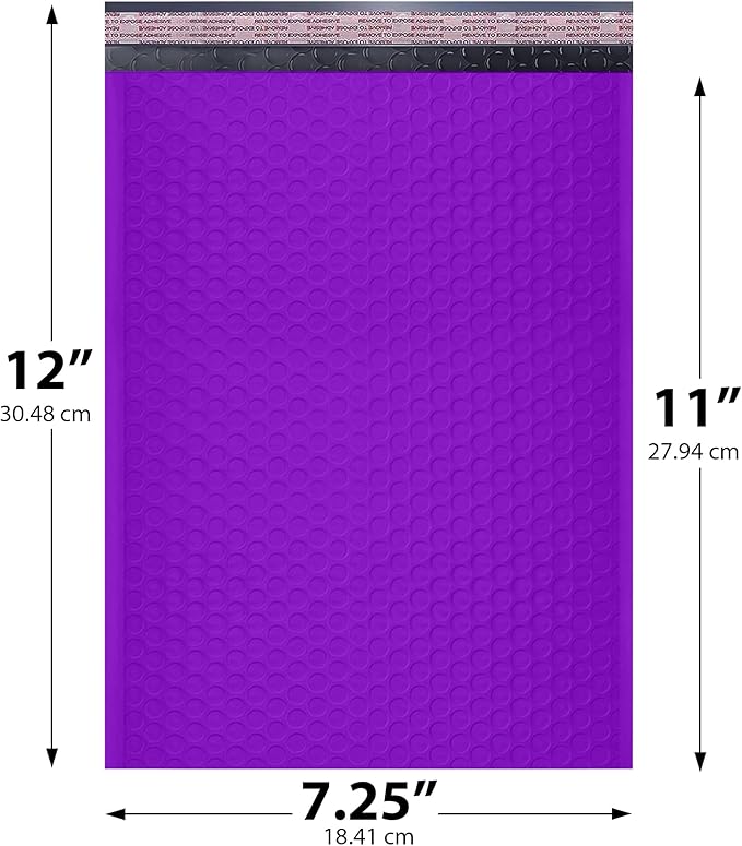 Purple Poly Bubble Mailers 7.25x12 inch #1 | Self Seal Padded Envelopes | Cushioned Bubble Mailer | Usable Size 7.25x11 | WaterProof | Lightweight mailing Shipping Bags | 100 Pack Bulk