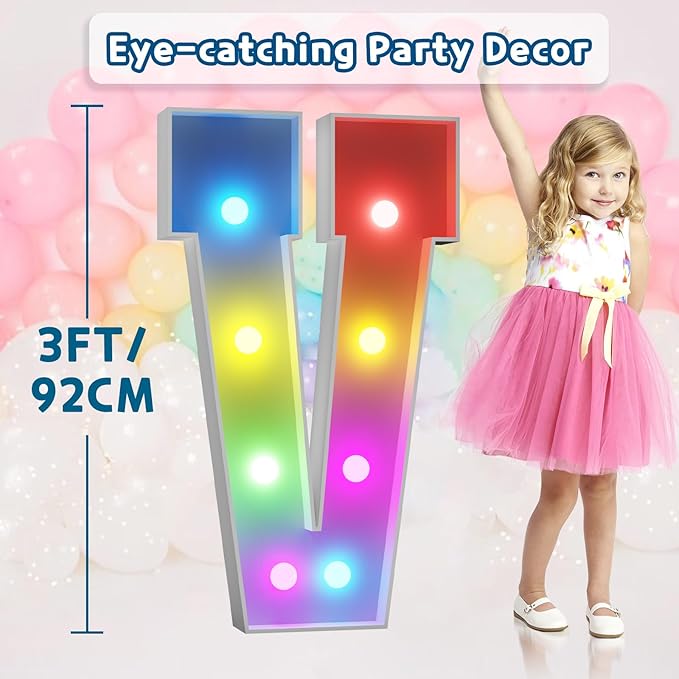 imprsv 3FT Colorful Marquee Letters V, 18 Colors Large Light up Letters Alphabet Sign with Remote, Big Marry Me Sign, Birthday Party Decorations Anniversary Wedding Decoration