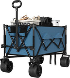 35" Foldable Wagon for Beach with 350lbs Weight Capacity, Heavy Duty 280L Extra Large Collapsible Foldable Wagon for Camping, All Terrain Beach Wagons Extended with Cup Holders for Sand