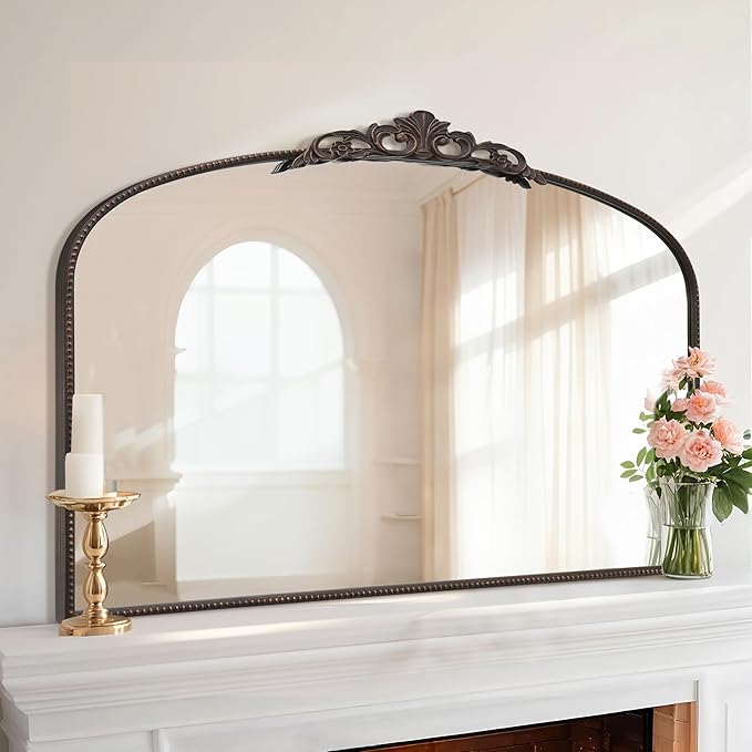 Micasso Large Bronze Vintage Mirror: 48"x 33" French Baroque Antique Mirror - Traditional Ornate Decorative Wall Mounted Arched Mirrors for Wall/Mantel/Entryway/Hallway - Home Decor for Living Room