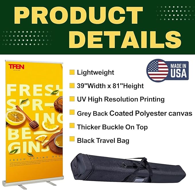 Custom Roll up Banner Aluminum Retractable Banner-Made in USA-39"x81" with Stand Pop up Banner for Business, Trade Shows, Stores, Advertising, Events