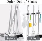 3 Racks and 4 Hooks Broom and Mop Holder Wall Mounted Garage Organizer Storage Tool Racks Stainless Steel Heavy Duty Hooks Self Adhesive Solid Non-slip Wall Hangers for Home Kitchen Garden Laundry