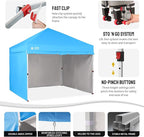 CROWN SHADES 10X10 Comercial Instant Canopy Pop Up Tent with Center Lock, 300D Fabric, 4 Sidewalls, Sto'N Go Bag, Sky Blue