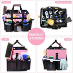 Large Rolling Cleaning Caddy Bag with Wheels, with Detachable Trolley, Cleaning Bags on Wheels for Housekeepers, Cleaning Cart Supplies Organizer for Home, Car, Picnic (Pink)