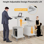 Natwind Mobile Workstation, Rolling Laptop Cart with Large Surface & Pneumatic Height Adjustable Design, for Medical Hospital Clinics, Office Presentation, Teachers Podium, with Drawer & Open Cabinet