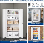 Metal Storage Cabinet-71” Tall Steel File Cabinets with Lockable Doors and Adjustable Shelves-White Steel Storage Cabinet for Home, School, Office, Garage