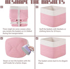 OIAHOMY 9”x9”x7” Storage Cubes, Cotton Rope Woven Baskets for Organizing, Cube Storage Bin, Small Gift Basket for Shelf, 3-Pack, Pink&White