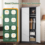 Letaya Wardrobe Closet, 72" H Clothing Storage Cabinet with Adjustable Shelves and Hanging Rod, Bedroom Armoire Clothes Organizer (White Gray)