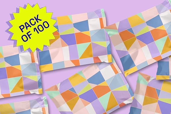 Poly Mailers 10x13 – 100 Pack – Printed Recyclable Shipping Envelopes for Small Business Packaging, Self Sealing Mailing Bags – Pastel Mosaic Multi Color Design