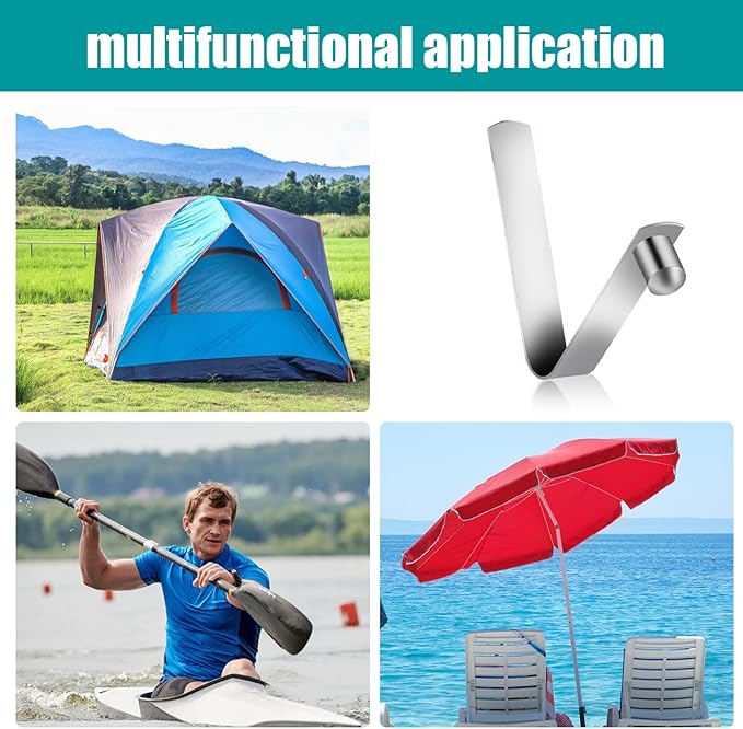 Sliverdew 12 PCS Tent Pole Clips Push Button Spring Clip Tent Pole Connectors Stainless Steel Kayak Spring Snap Tube Locking Pin Clips for Kayak Paddle Camping 9mm