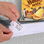Shelf Label Strips, Pro Painter 25 Pack Self Adhesive 1.5”H Shelf Strip Price Tag Holder for Plastic, Metal and Wood Gondola Shelf, Clear Plastic Front/White Back Sign Holder for 48” Long Shelf