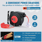 VEVOR Retractable Extension Cord Reel, 30 FT, Heavy Duty 16AWG/3C SJTOW Retractable Power Cord Reel with Lighted Triple Tap Outlet 10 Amp Circuit Breaker 4.5FT Lead-in Cord, for Ceiling or Wall Mount