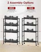 Storage Shelves Organizer - 4 Tier Metal Shelf Organizer with Metal Wheels and Adjustable Leveling Feet, Heavy Duty Garage Shelving for Kitchen, Pantry and Closet, 33.1"x12.6"x58.9", Black