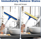 Professional 2-in-1 Window Squeegee with Telescopic Stainless Steel Handle (13.3"-18.9") | Sponge & Scraper for Glass, Shower, Car & High Surfaces