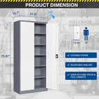 Metal Storage Cabinet-71” Tall Steel File Cabinets with Lockable Doors and Adjustable Shelves-Gray&White Steel Storage Cabinet for Home,Kitchen, School, Office, Garage