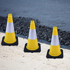 6 Pack 18 Inch Yellow Traffic Cones with Reflective Bands, Durable Black Base Cones for Factory Safety, Loading Zones and Parking Guidance (6, Yellow, 18 Inch)