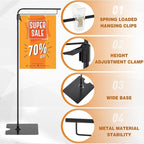 Blulu 1 Pcs Adjustable Hanging Poster Stand Sign Holder 43-87 Inch Pallet Floor Standing Poster Display Black Heavy Duty Double Sided Clip on Mobile Banner Stand with Base for Outdoor Hanging Display