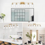 6-Light Track Lighting Kits Gold, Multi-Directional Rotating Kitchen Tracking Light Heads with Clear Glass, Modern Track Lighting Fixture Ceiling Vanity Lights for Bathroom Island Accent Shop