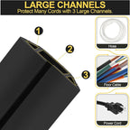 MYFAMIREA 4FT Floor Cord Cover Heavy Duty Cable Cover Protector with 3 Channels Extension PVC Floor Wire Cover Outdoor Cord Hider Management Cord Cover for Wire on Floor for Home Office Outdoor