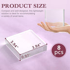 Acrylic Base Stand 8 Pieces Acrylic Blocks for Display 4 X 4 X 1 Inch Clear Polished Block Square Cube Riser Display Pedestal Stands for Jewelry Perfume Ring Collection Props Cake