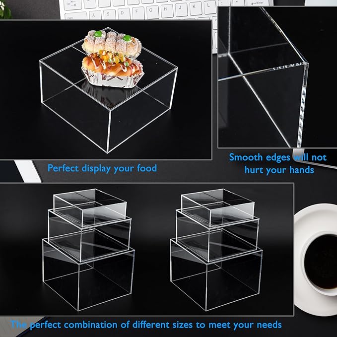 6Pcs Clear Buffet Risers Acrylic Boxes Display Risers Food Risers for Buffet Table Display Riser for Platter Parties Weddings Catering Dessert Collectibles Figures Show ( 6''x7''x8'')