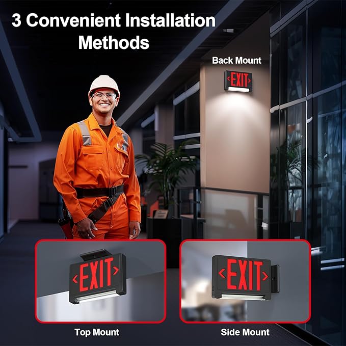 Exit Signs with Emergency Lights Battery Backup, UL Listed Double-sided Exit sign with Adjustable Light Pipe, Hardwired Compact Commercial Lighted Exit Sign, 120/277V Top/Side/Wall Mount (2 Pack) (2 Pack)