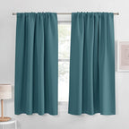 PONY DANCE Slate Blue 45 inch Length Curtains - Room Darkening Kitchen Solid Thermal Draperies Rod Pocket Short Panels Drapes for Bedroom Window Treatments, 42 W by 45-inch L, Slateblue, 2 PCs