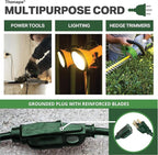 Weatherproof Green Extension Cord 10 ft, 2 Pack, 16/3 SJTW Water Resistant Outdoor Extension Cord 10 Foot 3 Prong, 13 AMP Electric Cable for Outside, Outdoor Lights & Landscaping