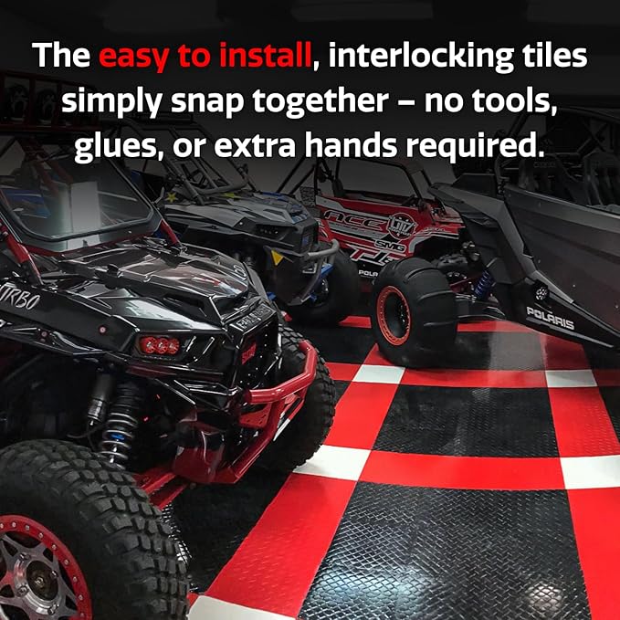 Big Floors RaceDeck CircleTrac, Interlocking Non-Slip Garage Flooring Tile, Durable, Modular, Heavy-Duty Copolymer, Easy Install (Graphite, 48 Pack of 12 x 12" Tiles)